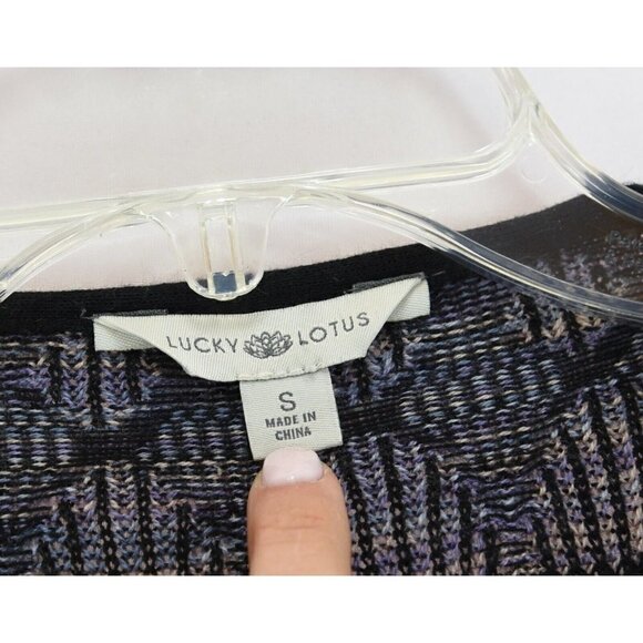 Lucky Brand Lotus Sz S Blue Aztec Open Front Draped Knit Sweater Cardigan Women - Picture 7 of 8